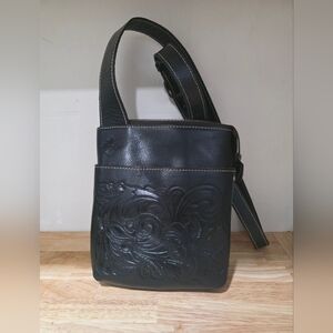 Black Embossed Leather Crossbody Bag